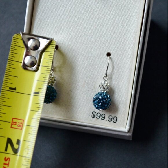Sterling Silver Montana Blue White Pave Crystal Ball Earrings New - Picture 4 of 4
